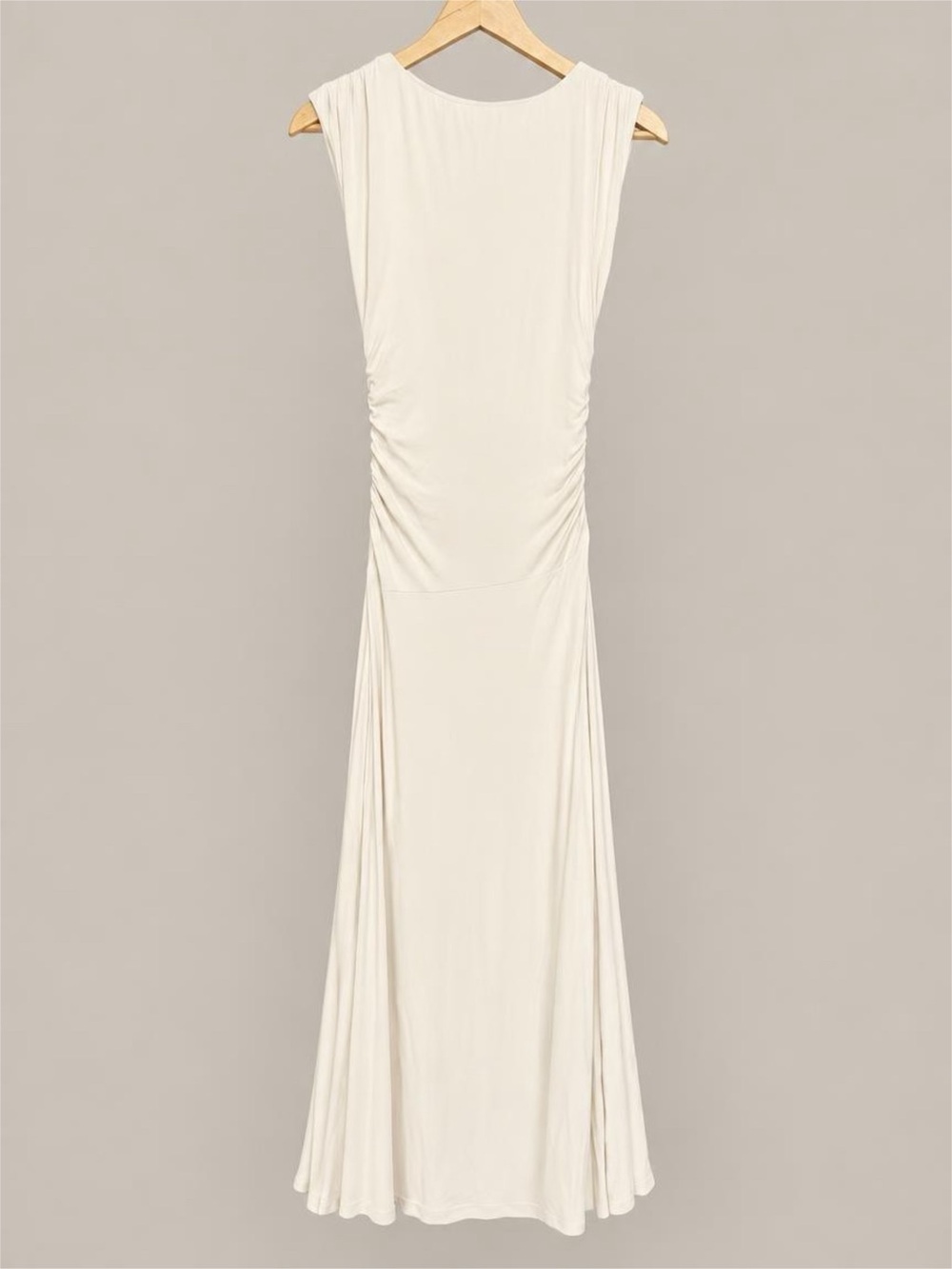 NWT OGL Sleeveless Cream Maxi Dress with Side Ruching - S